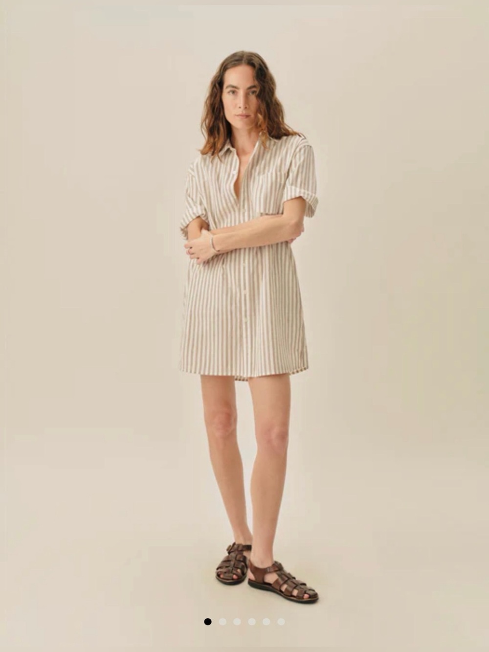 NWT Buck Mason Mainstay Cotton S/S Shirt Dress Natural / Brown Reef Stripe Small - Picture 2 of 3